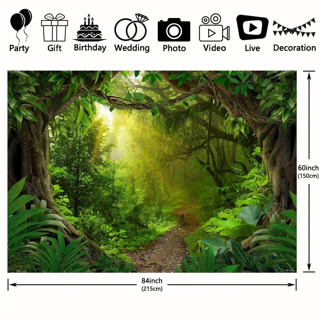 Rainforest Photography Backdrop Tropical Jungle Forest Natural Scenery Background, Safari Party Banner Decorations