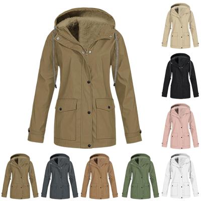 Regenjacke für Damen in Übergröße, mit Fleecefutter, verstaubar, leicht, wasserdicht, mit Kapuze, Wintermantel
