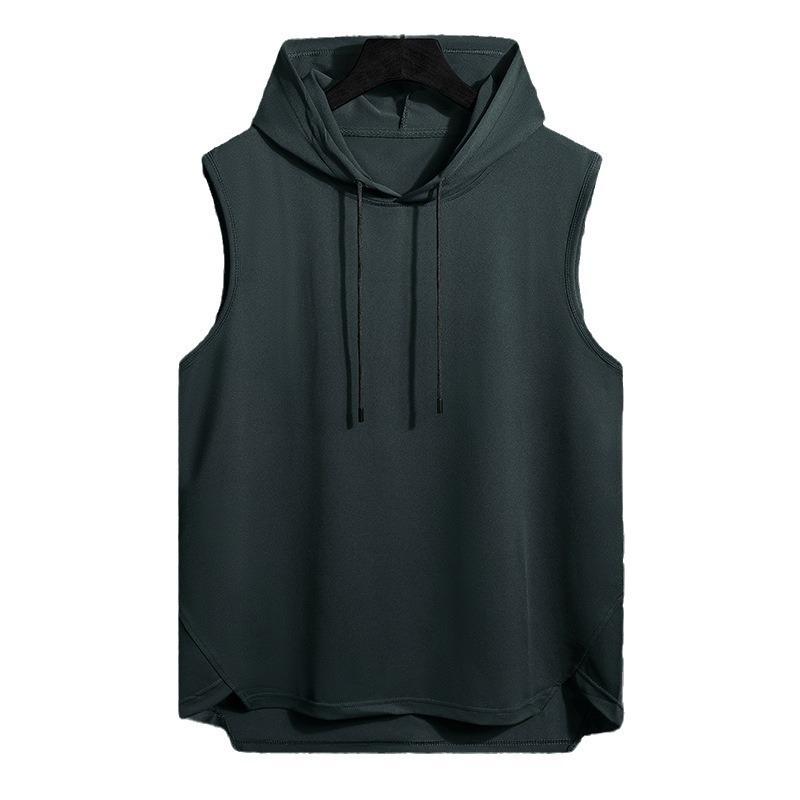 Felpa con Cappuccio Canottiera Monocolore Asciugatura Rapida Senza Maniche Coulisse Orlo Irregolare Casual Abbigliamento Palestra Maglietta