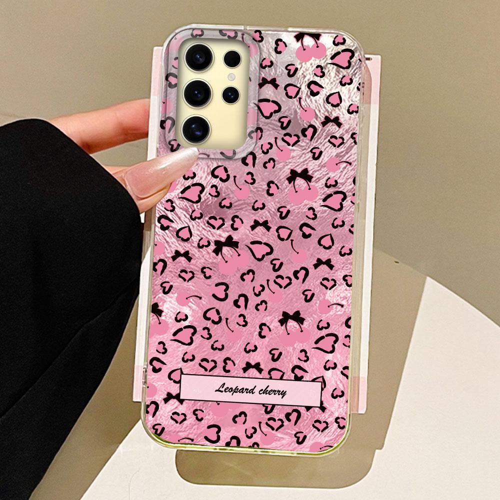 Retro Pink Leopard Glacier Texture Phone Case for Samsung Galaxy S25 S24 S23 S22 S21 FE Plus Ultra Shell Silicone Back TPU Cover