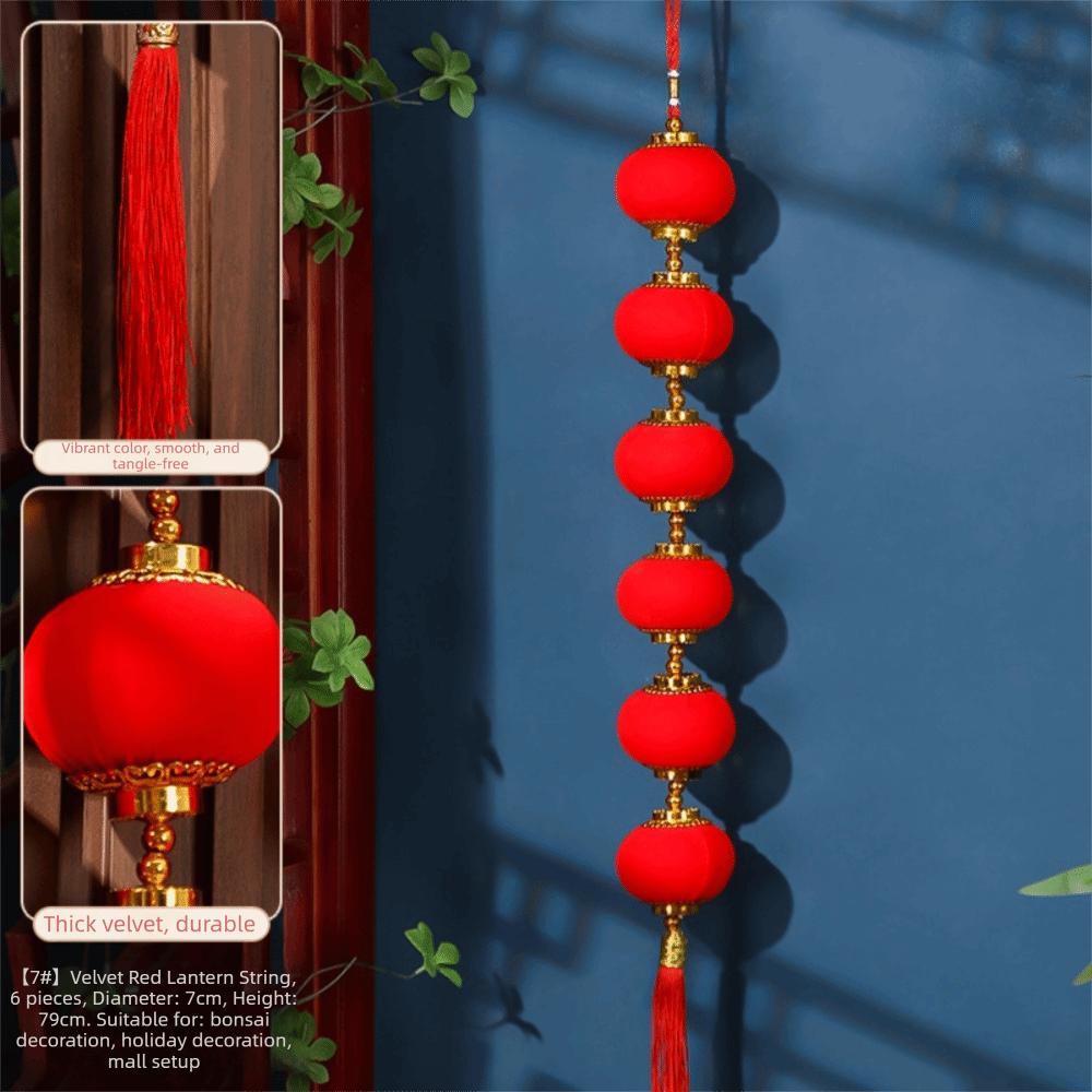 Chinese Style New Year Lantern String Fu Character Traditional Red Ball Lantern String Handmade with Tassels