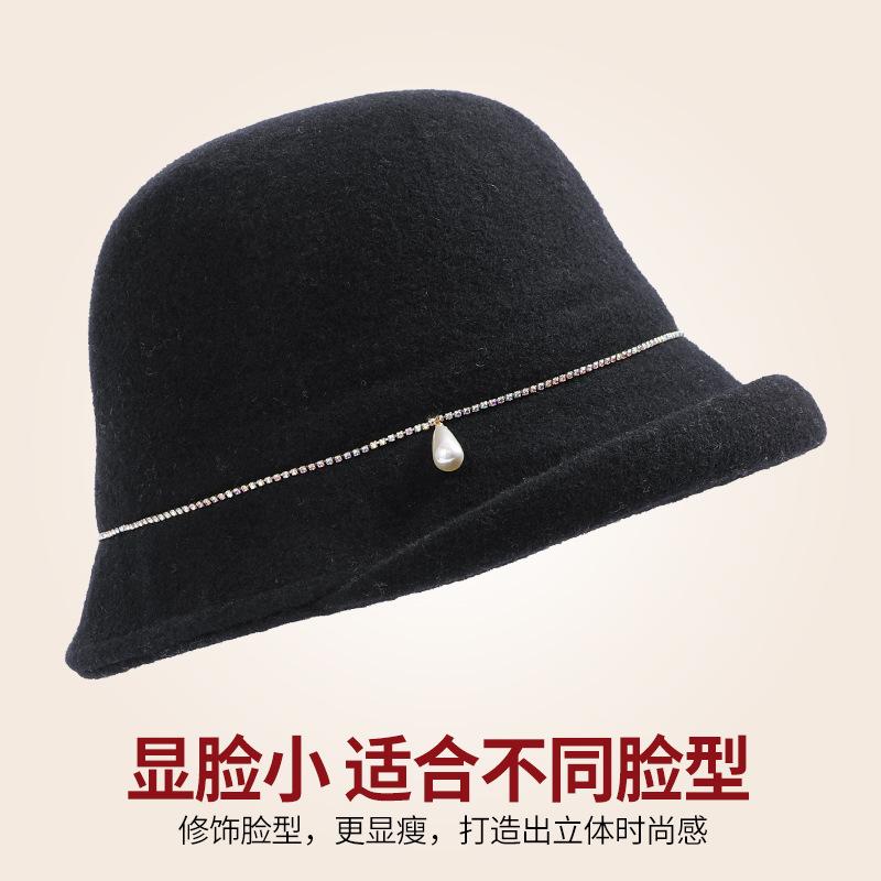 High-end New Wool Hat Women's Autumn and Winter Fashion Curling Top Hat Temperament Celebrity Bucket Hat Elegant Basin Hat
