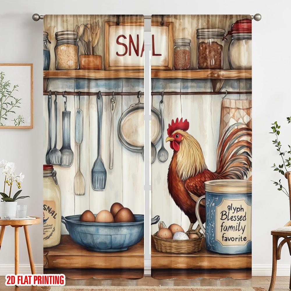

2pcs,2D plane printing Curtains&Window Treatment Rustic Kitchen Rooster Polyester Easy Install (without rod) Versatile All Use 53x116CM&Rod Pocket&2 panels