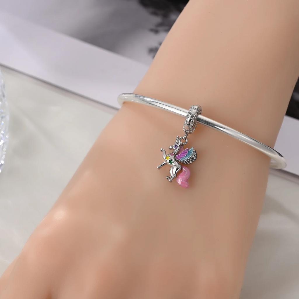 Authentic Charm Bead Charms copper Pink Unicorn Pendant Bead Charms Compatible With Bracelets Women Jewellery Making Diy Gift