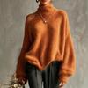 Damenmode Herbst 2026: Lässiger lockerer Pullover mit schrägem Ausschnitt und Puffärmeln