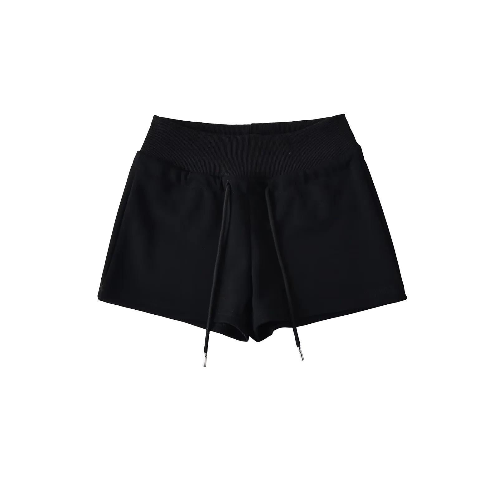 

Spicy Girl High-Waisted Slimming Solid Color Drawstring Hip-Hugging Shorts – 2025 Women s Winter Casual Sports Pants Large чорний
