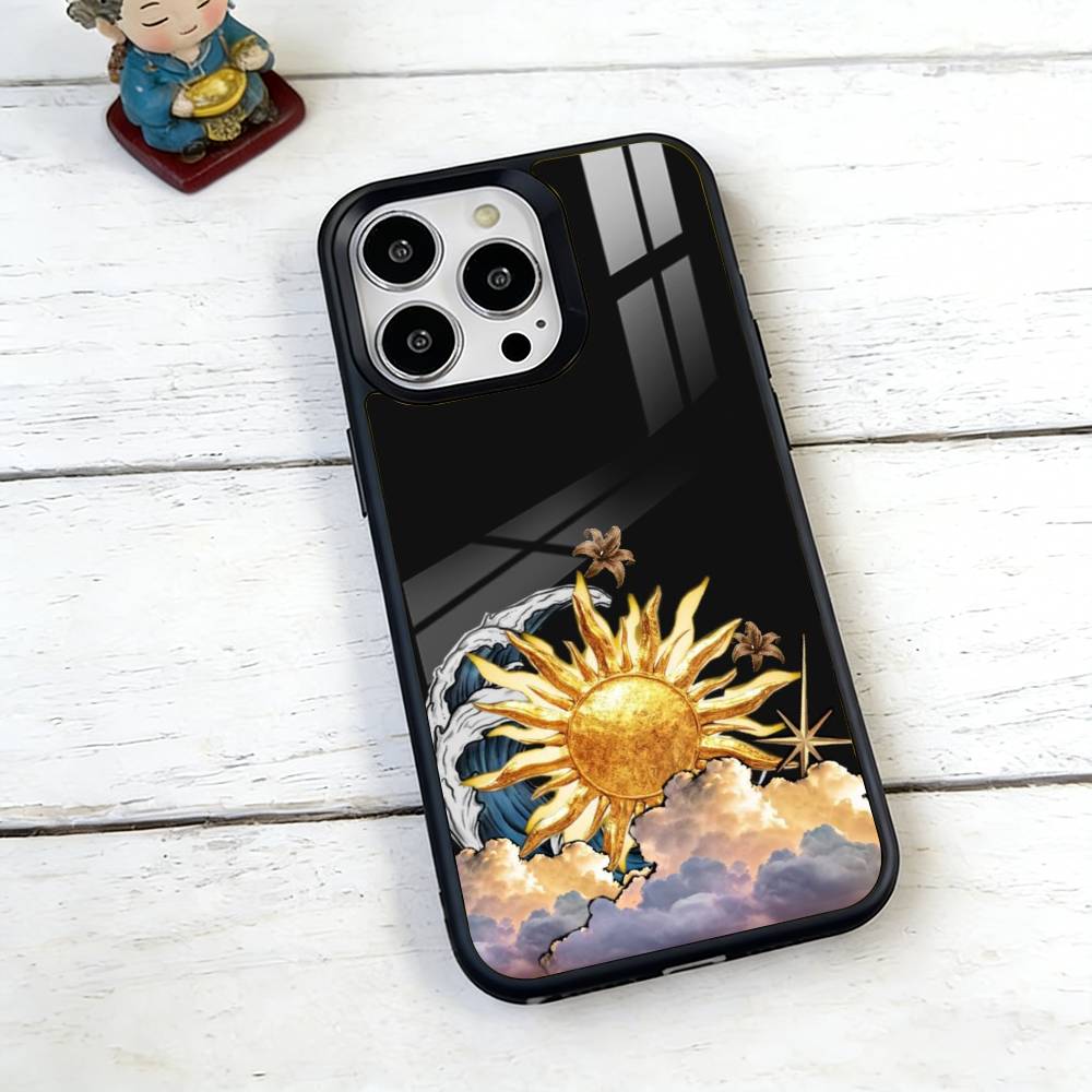 Sun Moon Phone Case For iPhone17,16,15,14,13,12,11 Plus,Pro Magnetic with Magsafe Wireless Charging