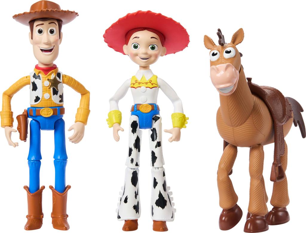 Mattel Disney Pixar Storytellers Toy Story 3-Pack Woody, Jessie & Bullseye 4-Inch Authentic Poseable Figures Key Character Collectibles