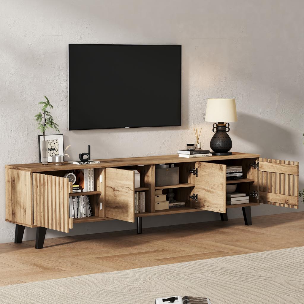 TV Cabinet (180×40×55 cm) and Sideboard (150×40×95 cm), Natural Wood – 8 Compartments, 6 Storage Compartments, Suitable for Living Room and Bedroom