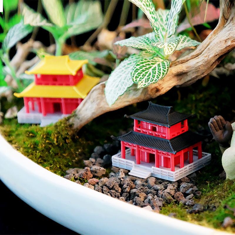 Socha čínské pagody Model starověké budovy Japonská pavilonová dekorace Miniaturní skalka Akvárium Bonsajová ozdoba