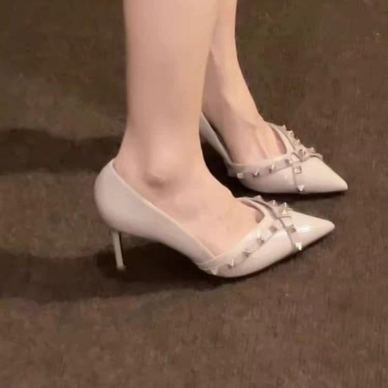 

Осенние Новые Туфли на Тонком Каблуке Женская Мода Острый Носок Мелкий Вырез Стразы Слипоны Нескользящие Высокие Каблуки 40