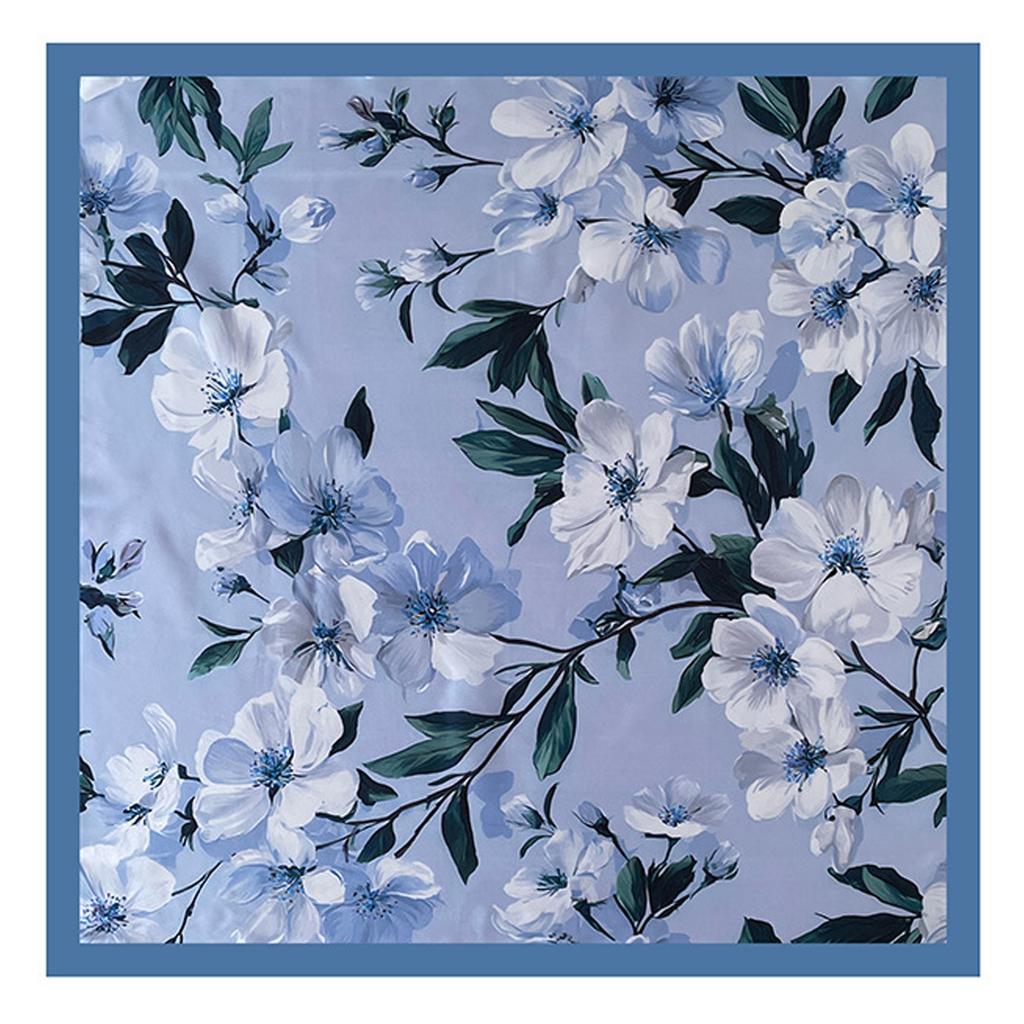 Summer Satin Magnolia Silk Scarf Printed Large Square Scarf Women's Fashion Versatile Decorative Neck Protection Scarf Shawl