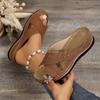 New Slope Heel Flat-bottomed Casual Slippers Women's Cross Strap Solid Color Versatile Shoes