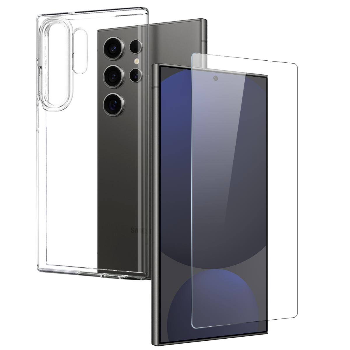 

For Samsung Galaxy S25 Ultra TPU Phone Case+Tempered Glass Film (Support Fingerprint Unlock) Transparent
