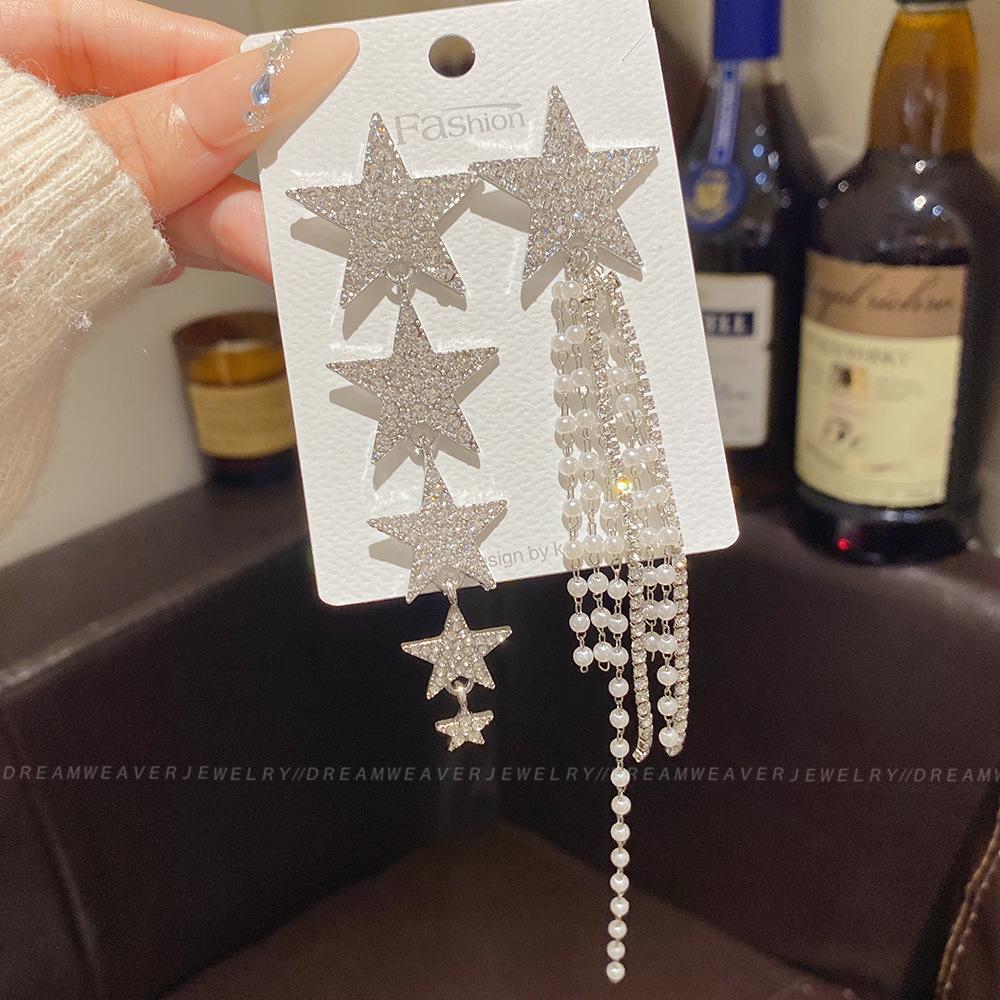 925 Sterling Silver Full Diamond Tassel Earrings – High-End European & American Style, Super Shiny, Luxurious Ear Jewelry for Women.