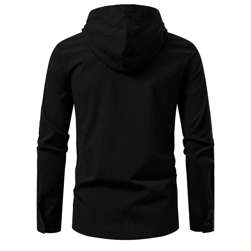 Herren Schnürhemd mit Kapuze Langarm Lässiges Retro Oberteil für Herren Frühling Herbst Mode Mehrfarbig Herrenbluse