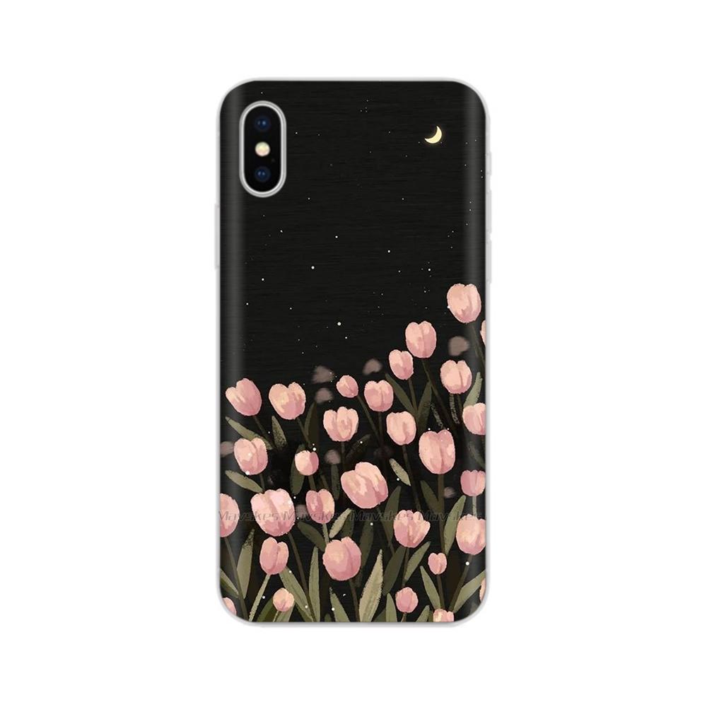 For iPhone X Case For iPhone Xs Case Fashion Soft Silicone Housing For iPhoneX Transparent Phone Back Covers Shell Flowers Coque