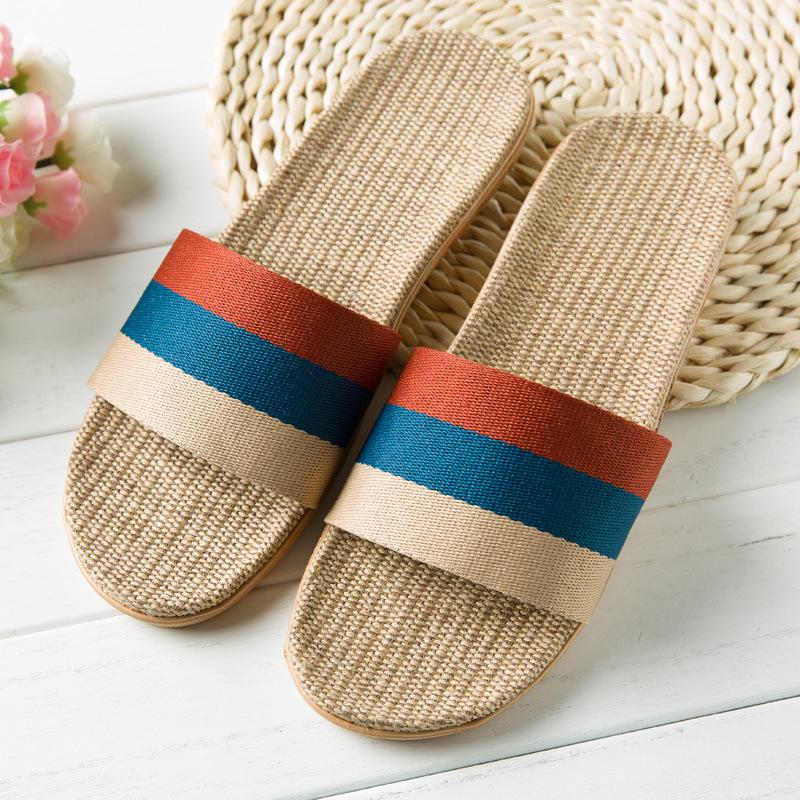 Linen Slippers Home Slippers Indoor Slippers Wooden Floor Silent Non-slip Thick Bottom Summer Cool Slippers Men and Women