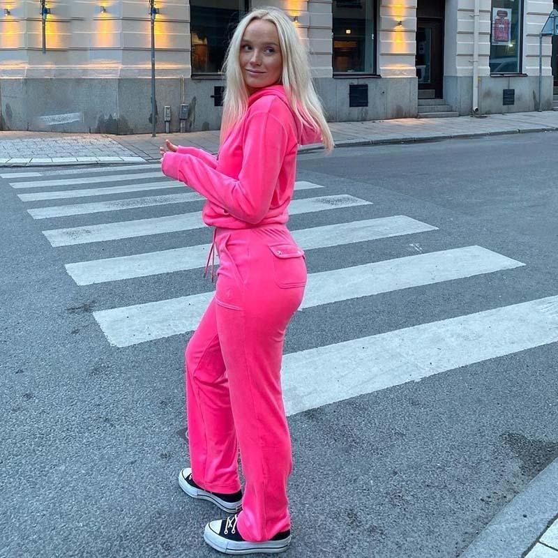 

Женская мода осень-зима, толстовки, спортивный костюм, бархатная толстовка на молнии, прямые брюки, комплект из двух предметов M розы красного