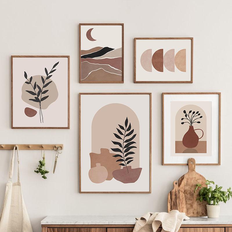 Vase Leaf Moon Line Geometry Wall Art Canvas Painting Abstract Posters And Prints Hotel Bar Wall Pictures For Living Room Decor