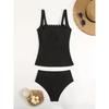 Modest Two-Piece Swimsuit for Women Tummy Control Slimming Swimsuit with Ruffled Neckline and Straps Summer Beach Swimwear
