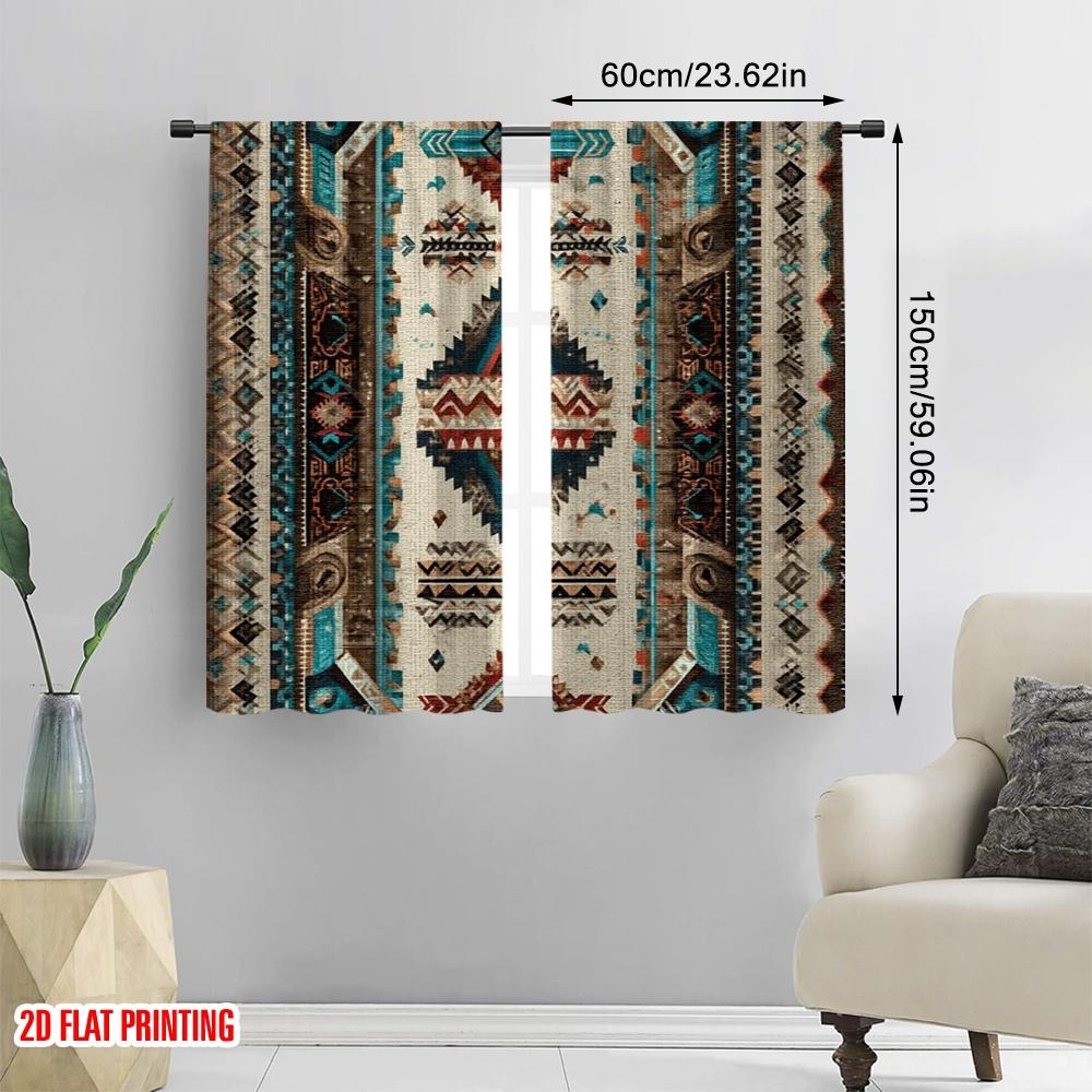 2D flat printing 2pcs Window Drapes Aztec Southwestern Native Fabric Without Electricity Festive Backdrops Use for Office