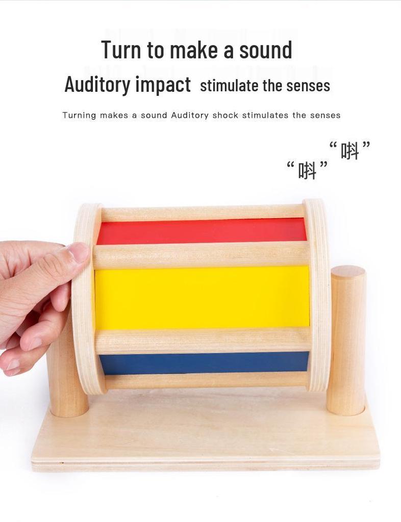 Montessori Wooden Coin Box Textile Drum Educational Toy for Ages 1-3