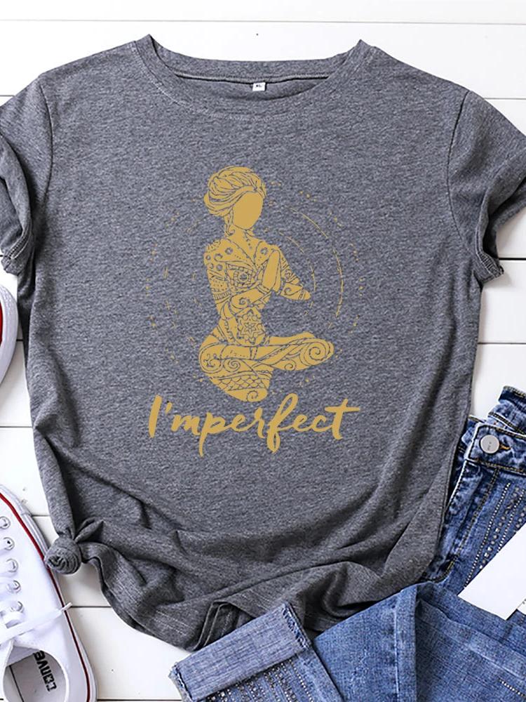Ich bin Perfektes Yoga Mädchen Aufdruck T-Shirt Damen Kurzarm Rundhals Lockeres T-Shirt Sommer Damen T-Shirt Tops Camisetas Mujer