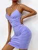 European & American Women's Summer V-Neck Sun Protection Ice Silk Bodycon Dress with Spaghetti Straps and Breathable Ruched Design