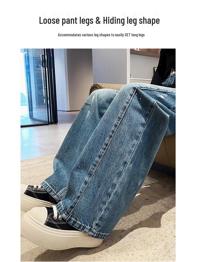 Women's Ink Splash Paint Graffiti Wide-Leg Jeans, 2026 Spring/Autumn High Street Style, Loose Straight-Leg Pants