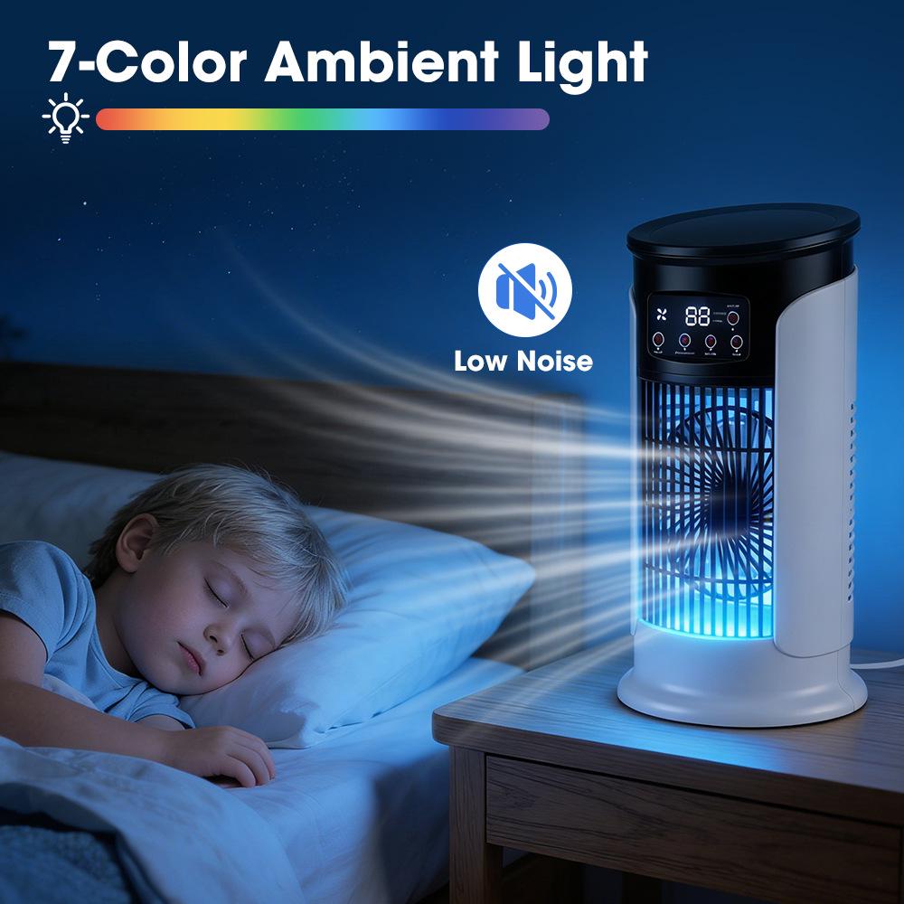 Compact Air Conditioner & Humidifying Fan with 7-Color LED Lights