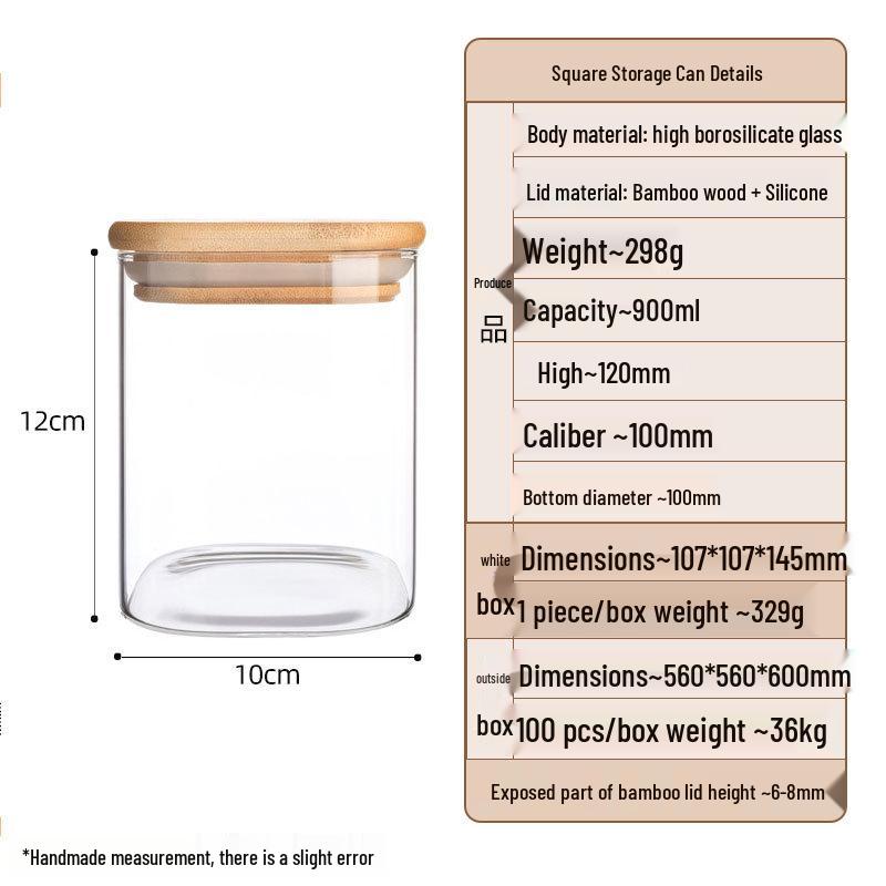 Square Borosilicate Glass Storage Jar for Coffee, Tea, Grains & Bracelets