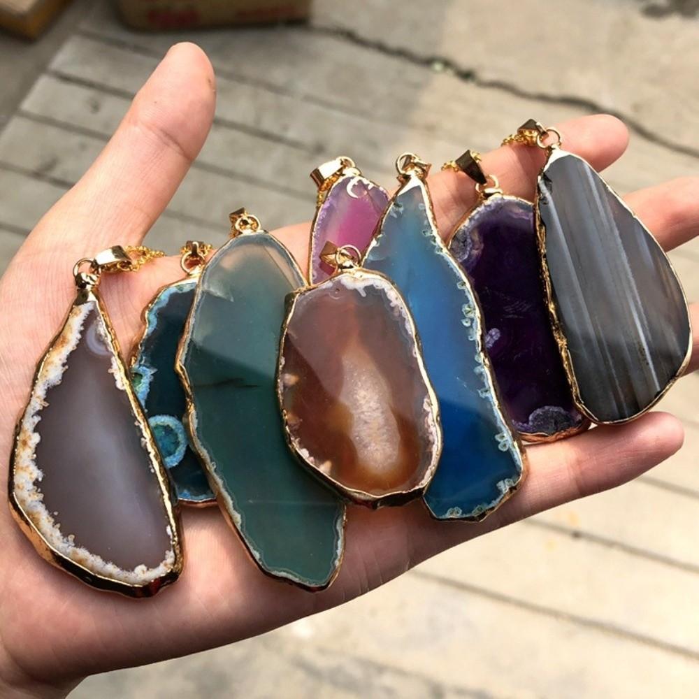 Handmade Druzy Agate Pendant 60*40mm Polished Crystal Slice Fashion Agate Wind Chime  Meditation