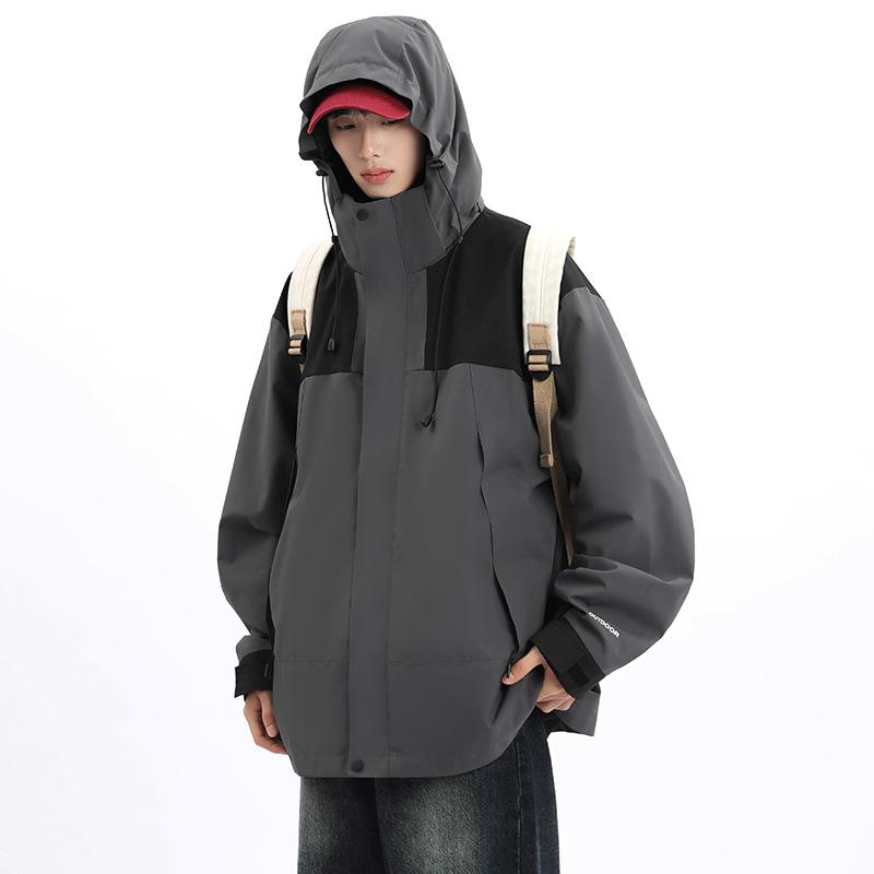 Spring and autumn new men's Korean color contrast hooded jacket tide couples stylish all-matching coat