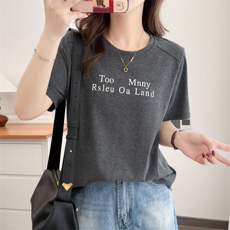 2026 Plus Size Women's Brushed T-Shirt - Short Sleeve, Letter Print, Round Neck, Casual Top.