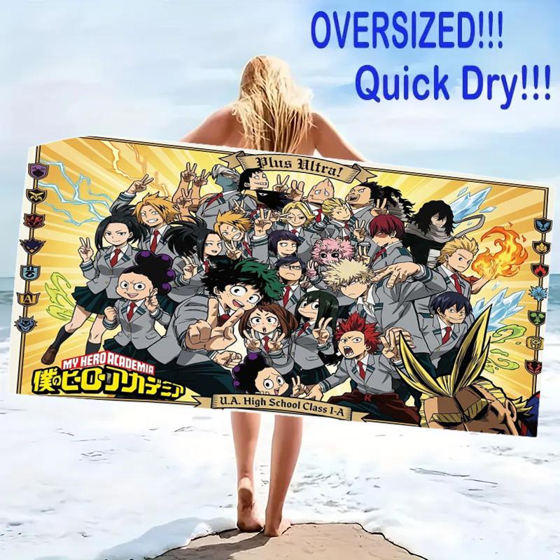 Anime Hero Academia Print Beach Towel, Large Soft Quick Dry Towel for Beach Camping Swimming