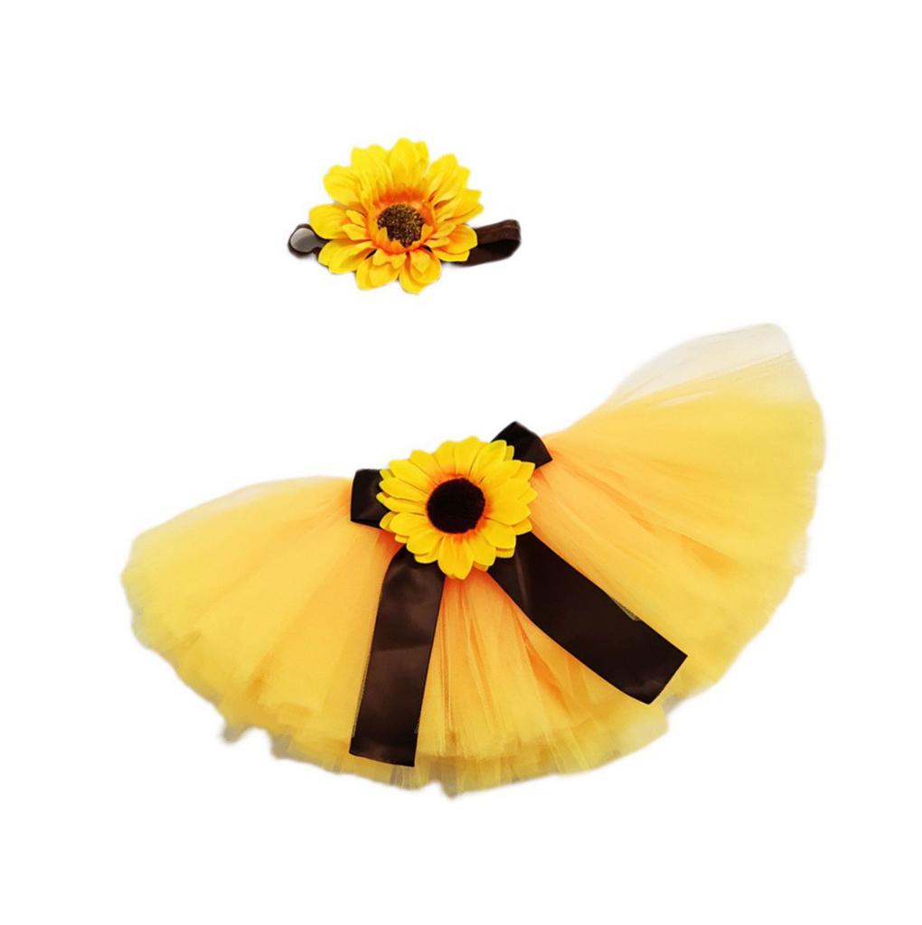 Baby Fotografie Kostüm Kleidung Sonnenblumen Stirnband Schleife Puffrock Fotoshooting Kleidung Fotografie Requisiten für Mädchen