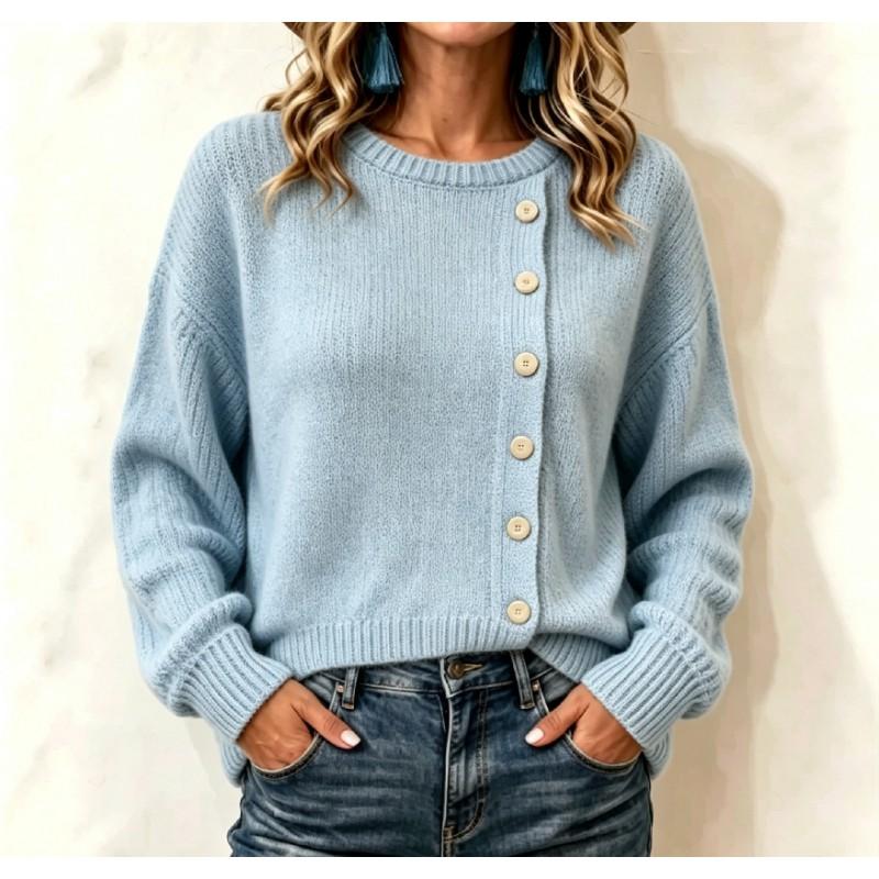 Womens Oversized Knit Sweater Loose Fit Round Neck Long Sleeve Button Front Acrylic Pullover Fall Winter 2026