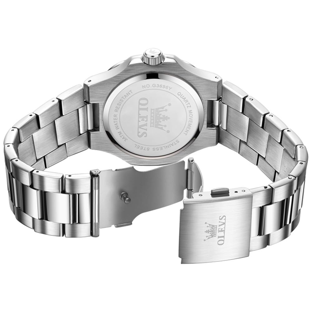 OLEVS Quartz Navy Stainless Date Stylish Gray Men's Watch, Design, Steel, Waterproof, Display, Calendar, Luminous, Popular, Brand,