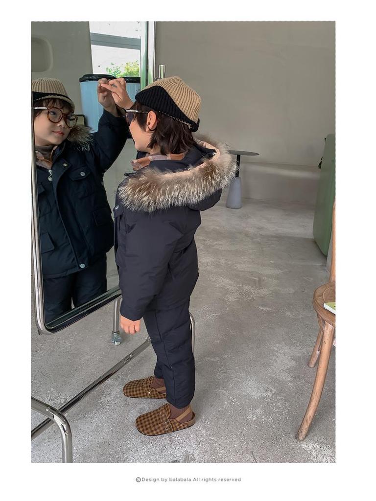Ensemble chaud d'hiver style coréen pour enfants 2022: Salopette Deux-Pièces pour Garçons et Filles