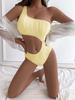 European and American Style Women Sexy Cut Out Bikini One Shoulder Swimwear High Cut Monokini Swimsuit One Piece Solid Color Bathing Suit