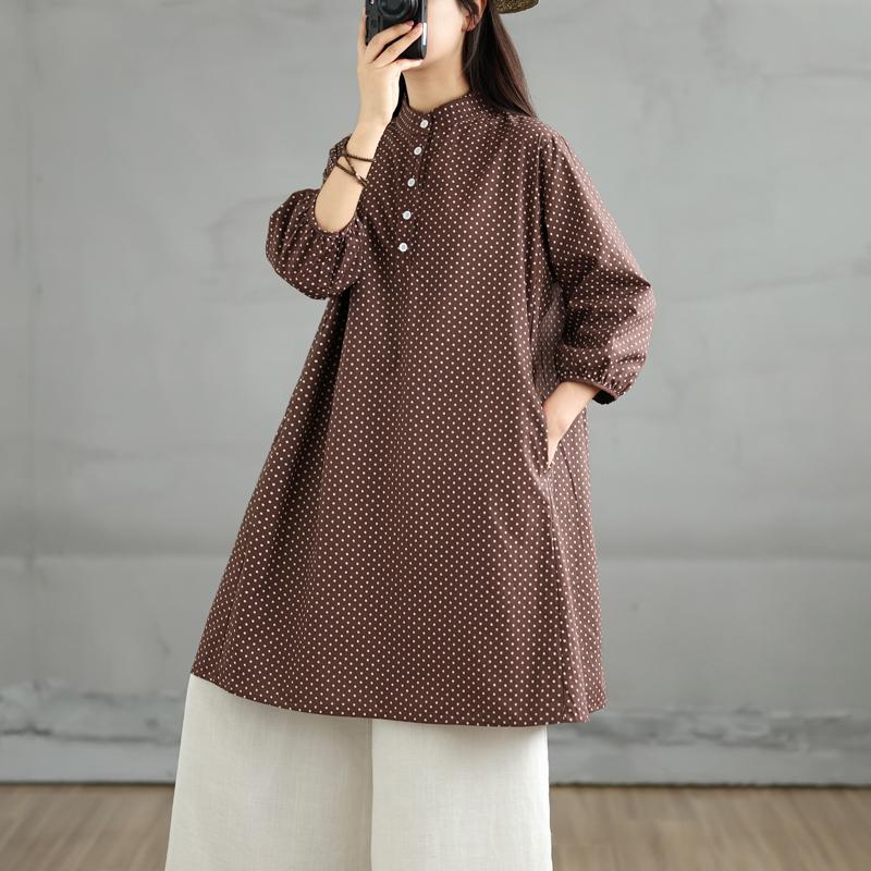 

Dimanaf 2025 Лето Женщины Плюс Размер Базовая Футболка Винтаж Мода Повседневный Свободный Винтаж Точка Топы Футболки Большие Размеры M коричневый