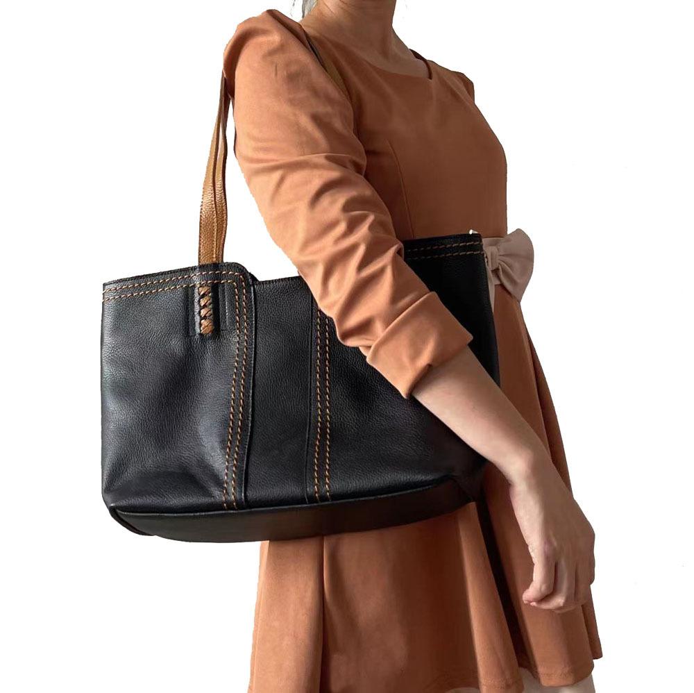 All-Leather Women'S Bags, Cowhide Tote Bags, Genuine Leather Shoulder Bags, Soft Leather Commuter Briefcases, Casual Versatile Women'S Bags