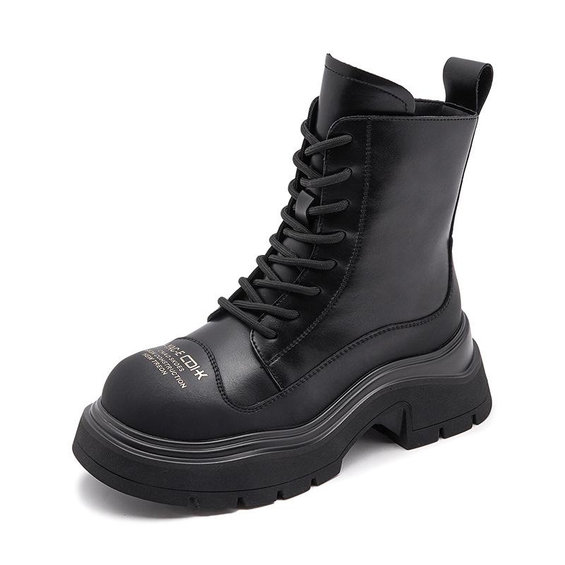 Leather Martin boots women's thick heel 2025 new autumn and winter warm thick-soled medium boots children's velvet British style short boots