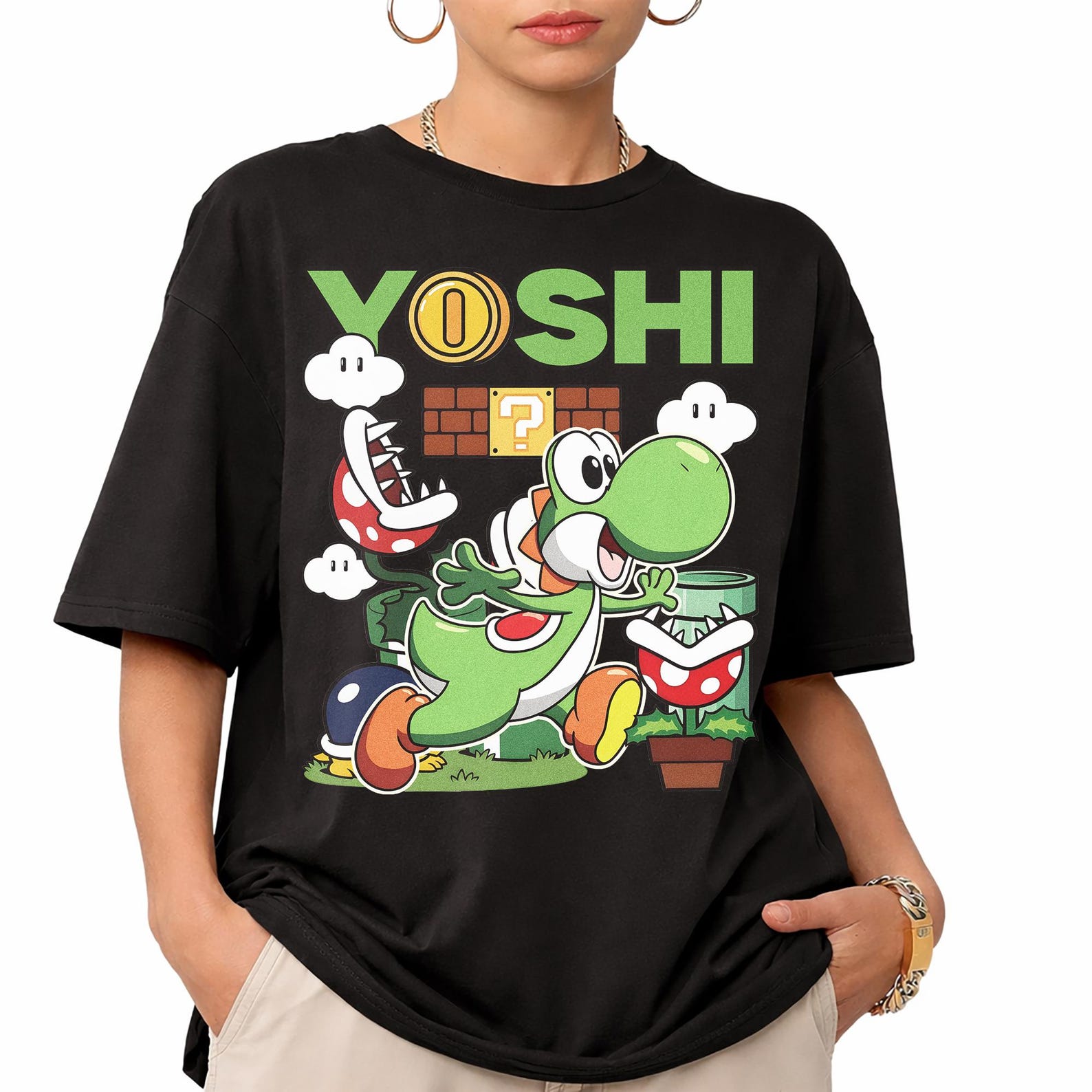 Yoshi Super Mario Shirt, Vintage Nintendo Dinosaur Tee, Mario World Graphic M