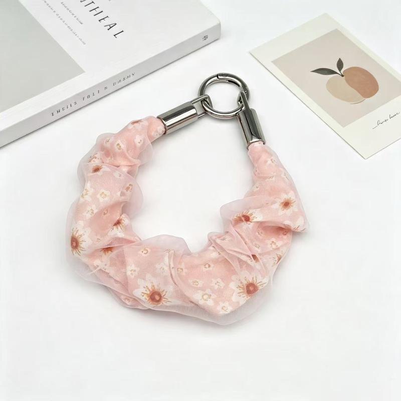 Korean Ins Floral Mesh Phone Wrist Strap Anti Lost Lanyard Keychain Pendant Lightweight Wristband For Phone Bag Daily Use