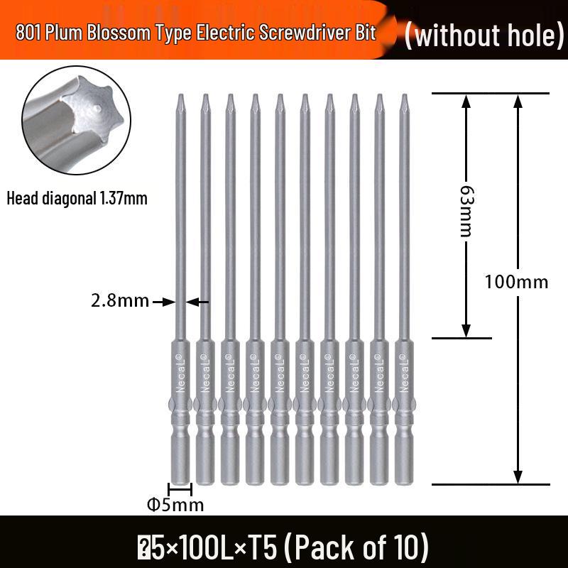 Nigao S2 Torx 801 Electric Screwdriver Bit, Solid Star-Shaped, 5mm Round Shank.