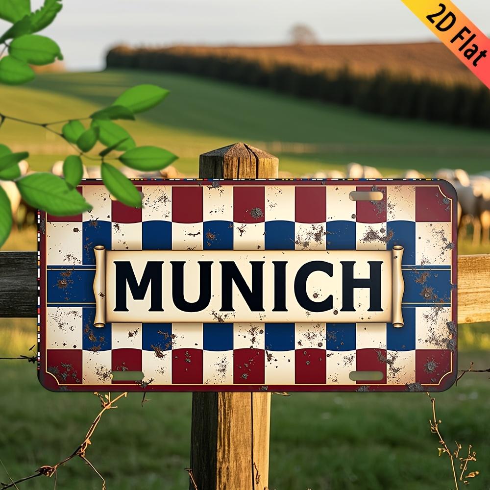 Stück Vintage München Aluminiumschild Wanddeko mit rot-weiß-blau kariertem Rand Perfekt für Hausbar Garage