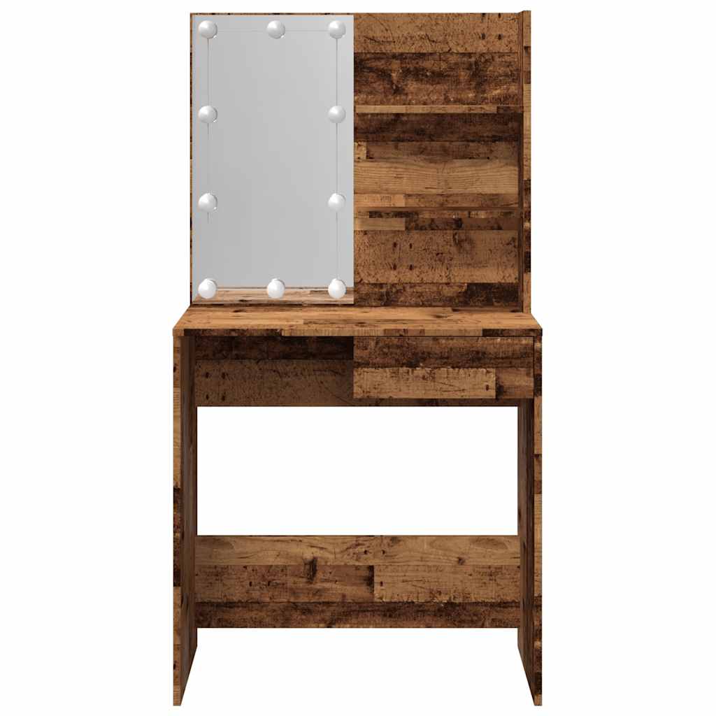 Makeup Table with LED Lights Rustic Wood Look 74.5 x 40 x 141 cm