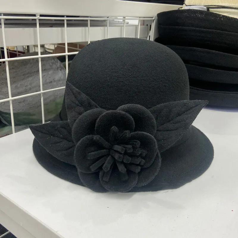 WTEMPO Women's Autumn Winter Casual Verstaile Retro Elegant Flower Formal Hats Cold-proof Windproof Warm Solid Color Bucket Hats